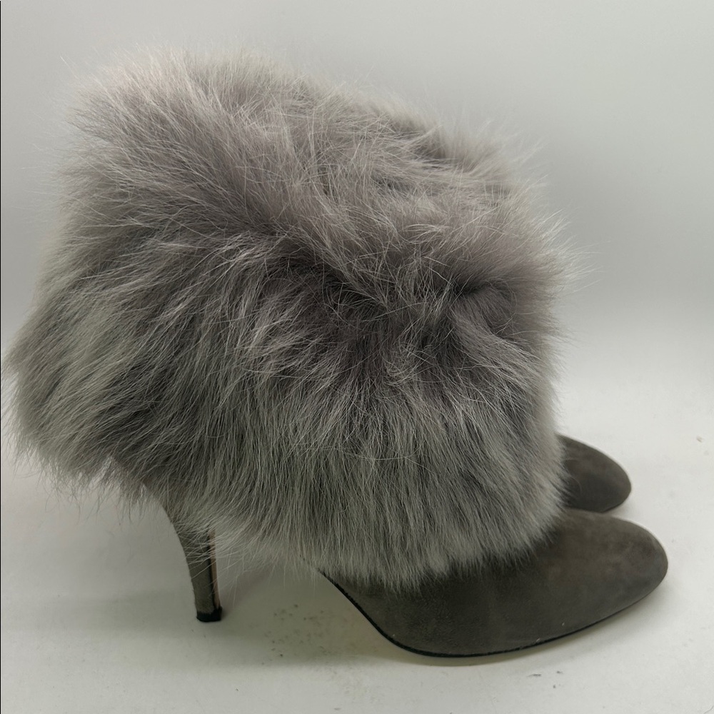 Bettye Muller Gray Fur-Trimmed Ankle Booties Boots Shoes **Size 35.5/US 5.5**🌸🌸 - Picture 3 of 8